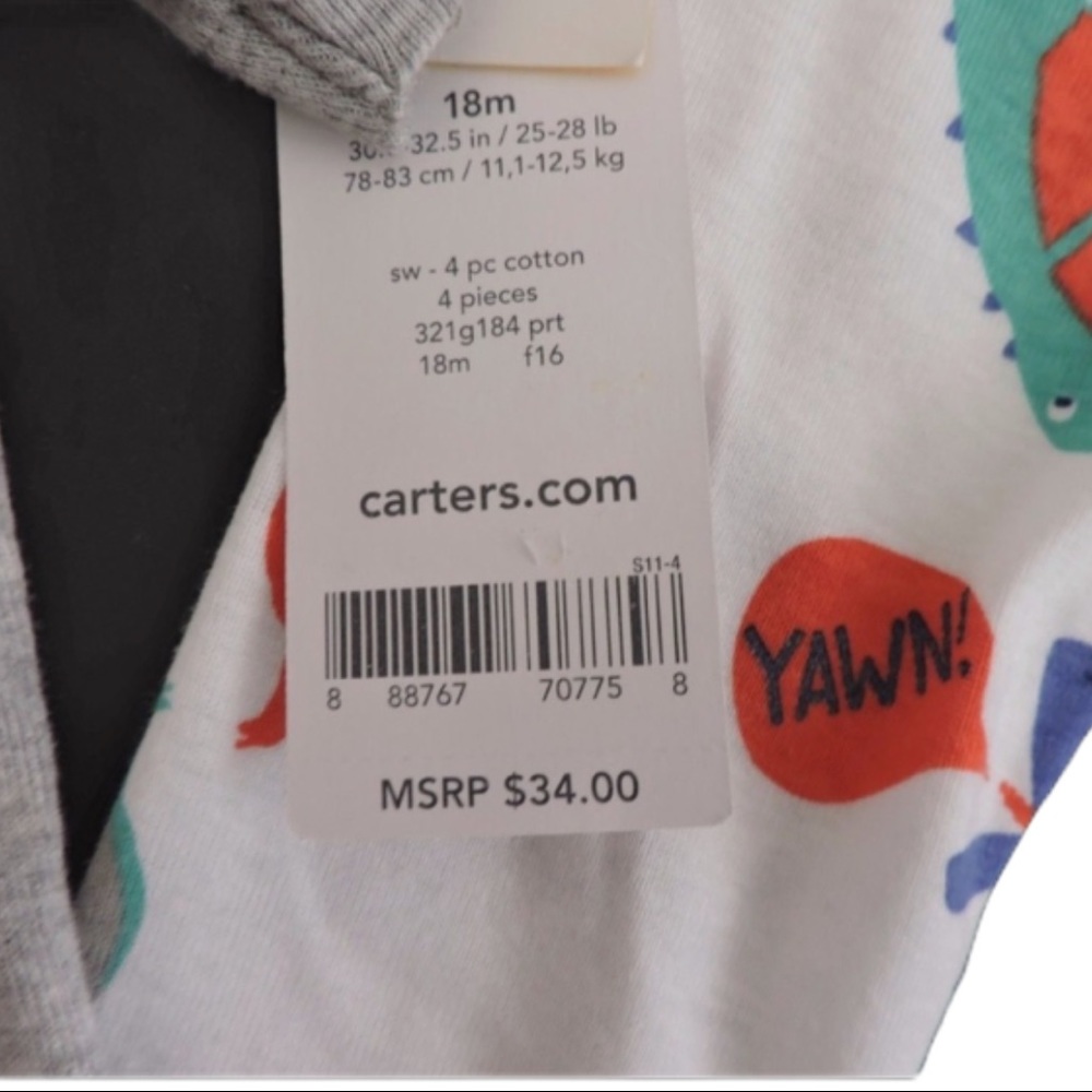 Carters Dinosaur Pajamas 18M - Picture 8 of 9
